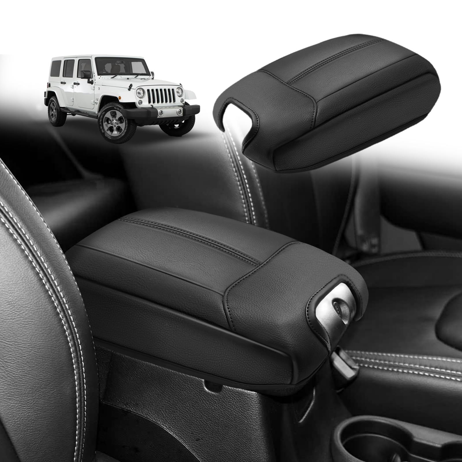 Muslogy armrest cover front view showing snug OEM-style fit and neat finish