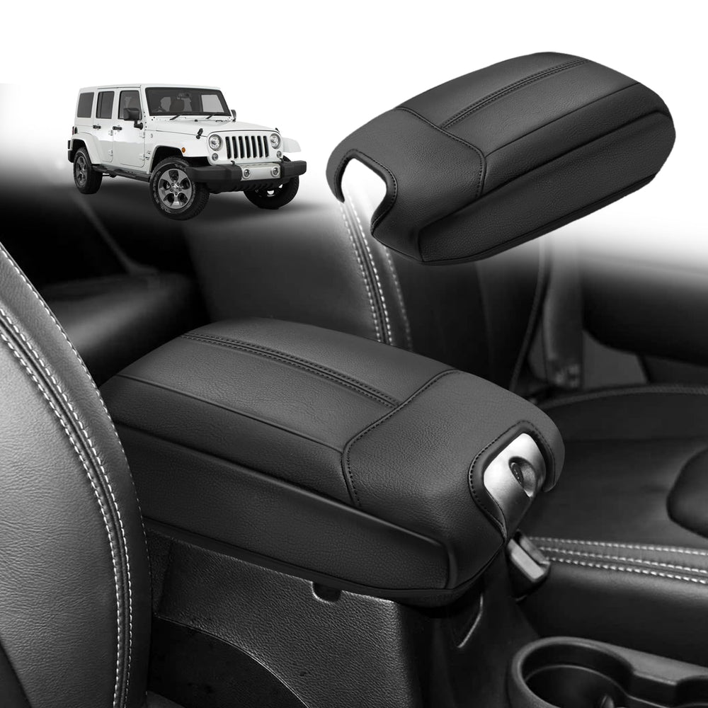 Muslogy armrest cover front view showing snug OEM-style fit and neat finish