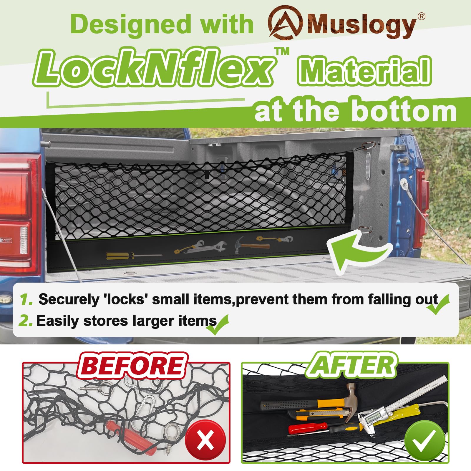 Muslogy bottom rope and knot detail stabilizing cargo upright