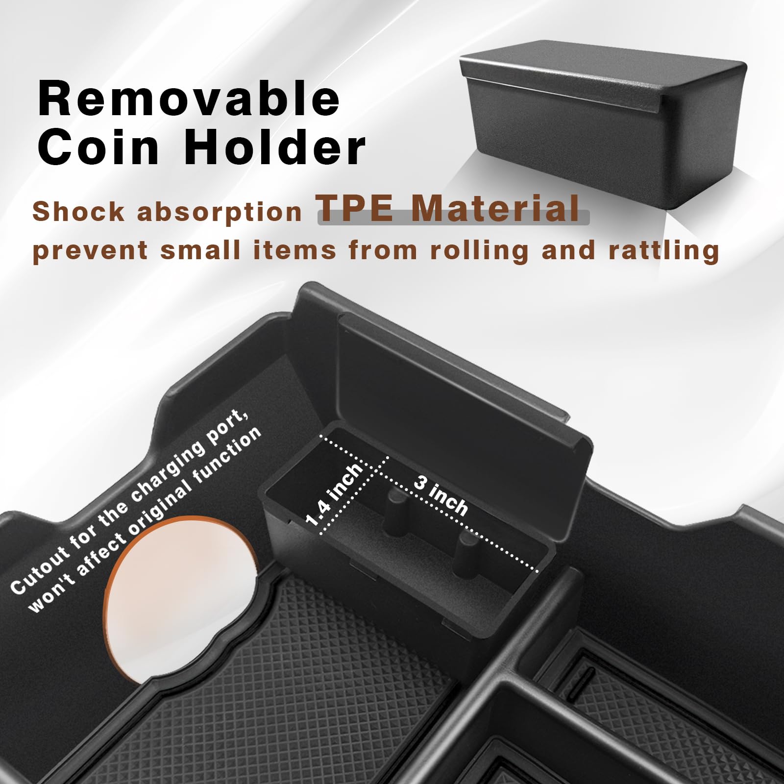 Muslogy close-up of removable coin insert for secure change organization and easy removal
