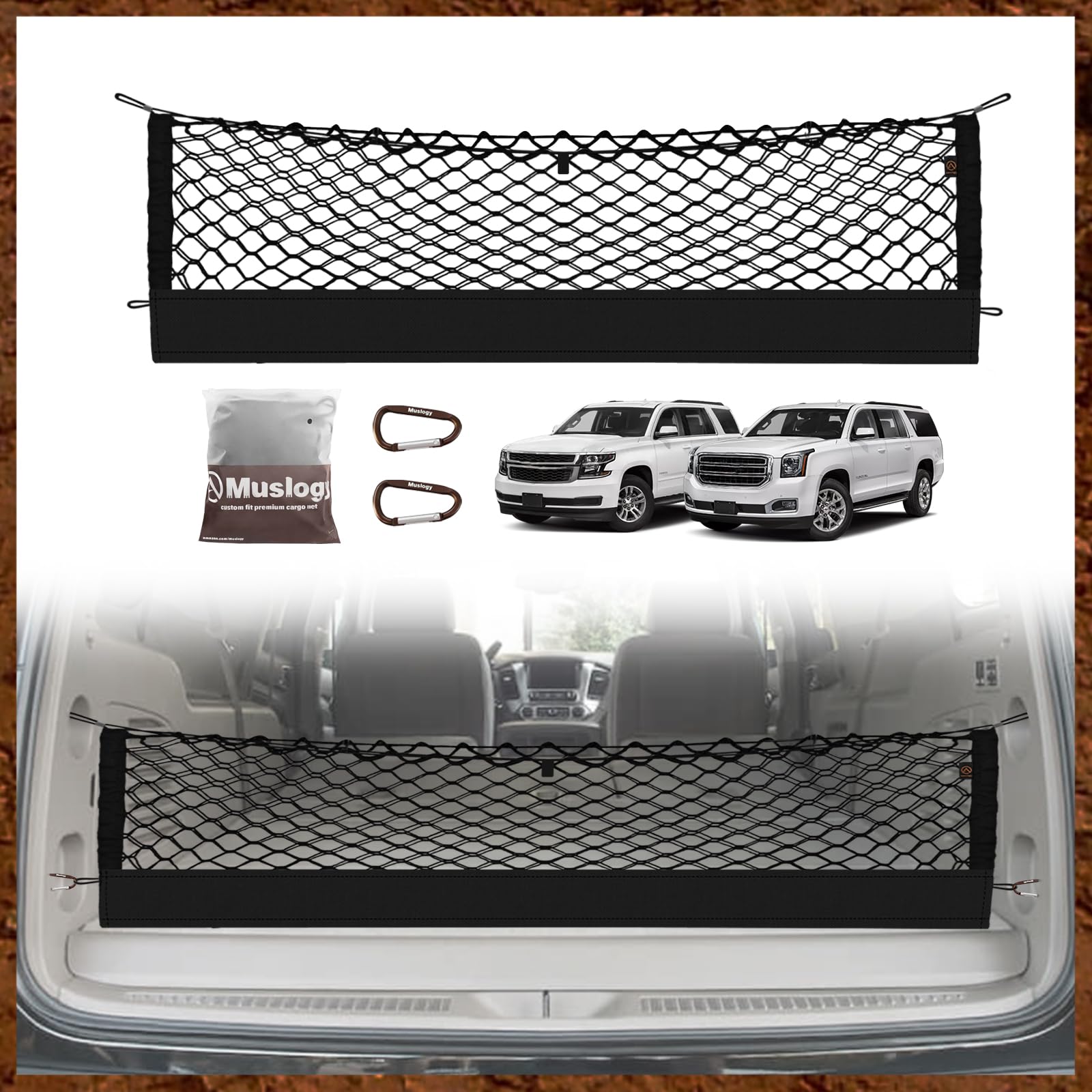 Muslogy front packaging for Chevy Suburban Yukon XL showing product and benefit