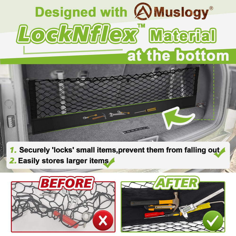 Muslogy installed in Toyota Camry trunk demonstrating secure cargo containment