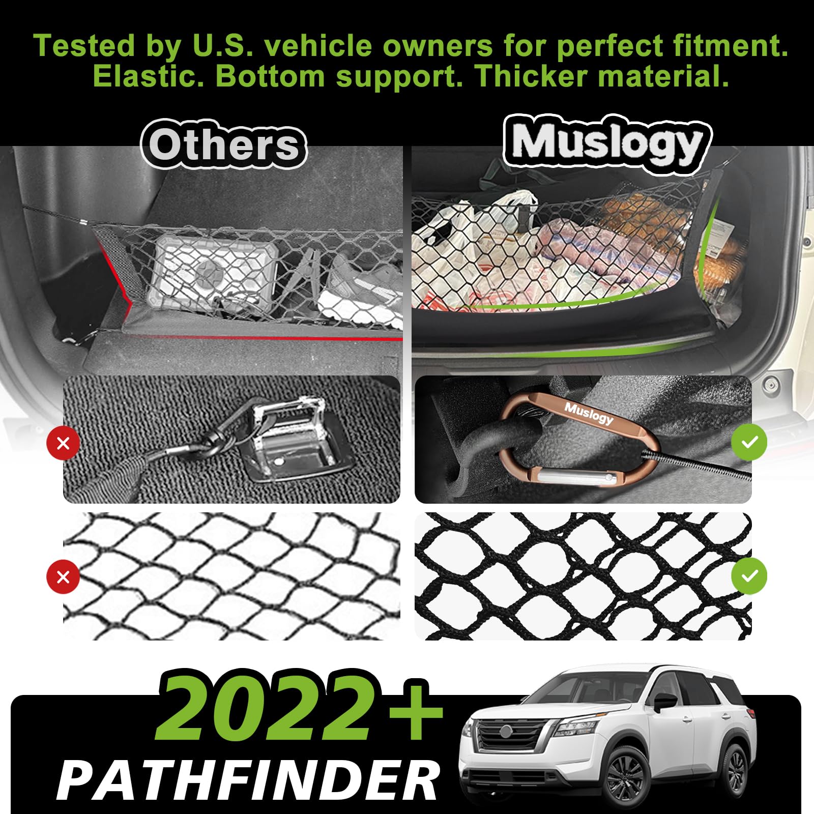 Muslogy installed in Pathfinder trunk illustrating tidy cargo benefit
