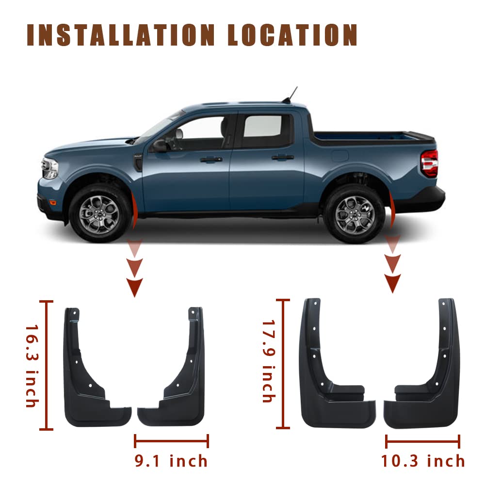 Ford Maverick on road with Muslogy flaps demonstrating everyday protection and style