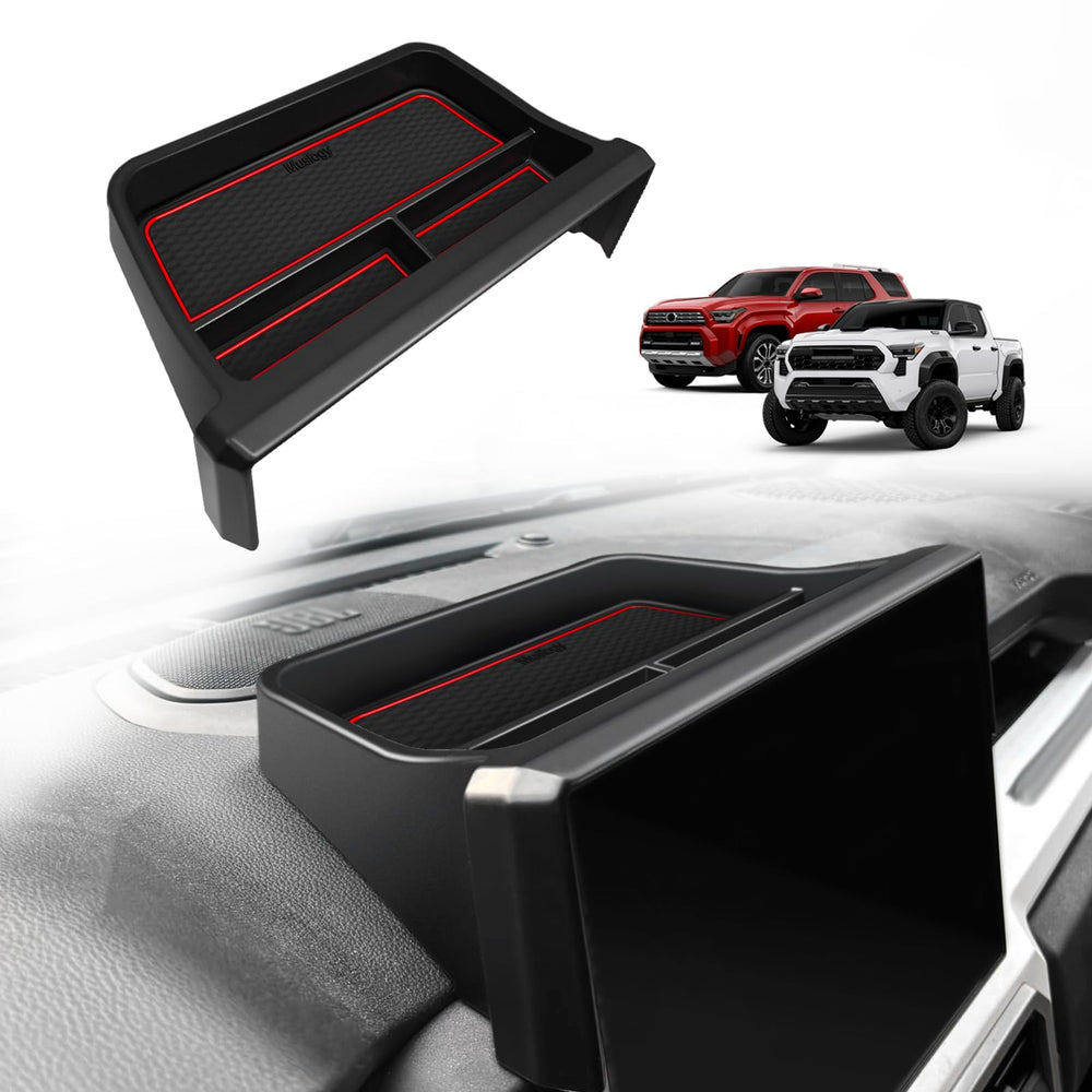 Muslogy red dashboard organizer front view showing clean fit and storage