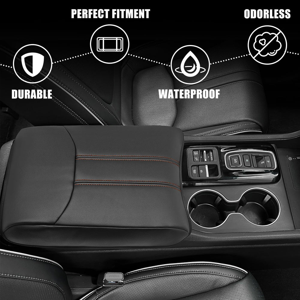 Muslogy side profile showing precise console fit and unobstructed lid use
