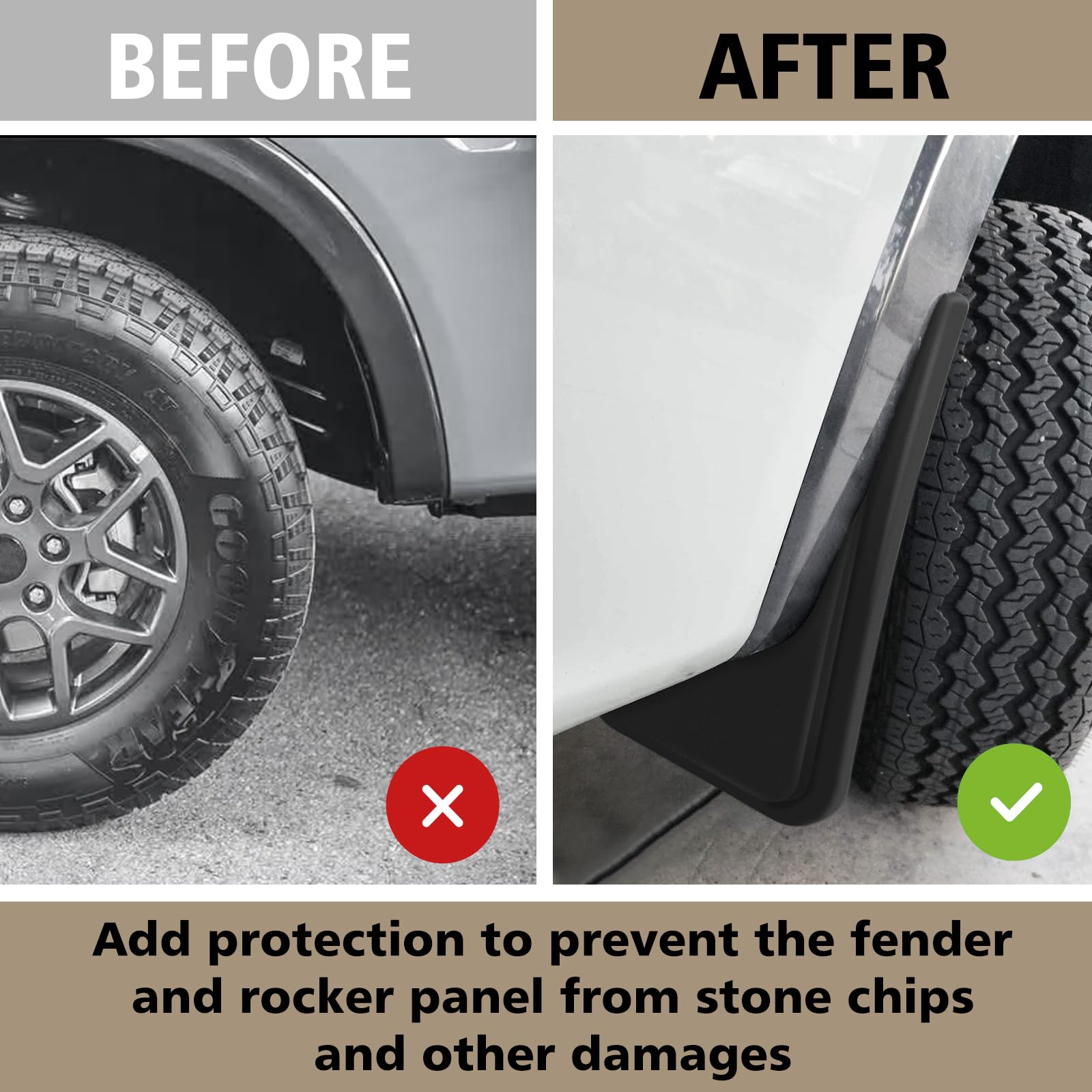 Muslogy mud flap next to ruler showing scale for correct fitment