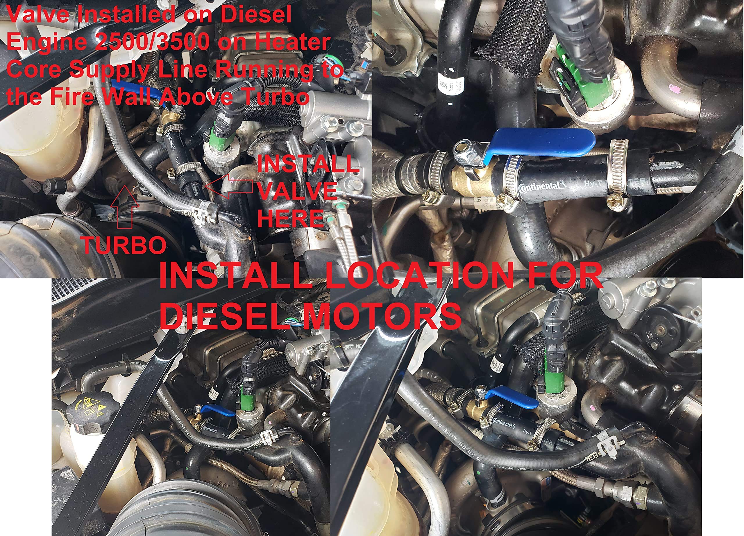 Muzzys installed on diesel above turbo showing proper placement and reliability
