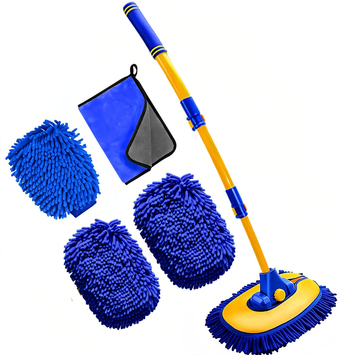 MVEQRRN front view of blue curved car wash brush showing full kit and benefits