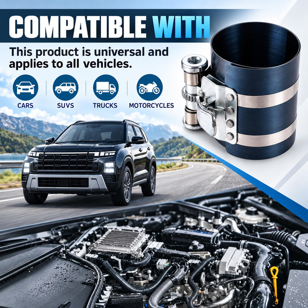 MWMNUN compressor in use compressing rings on a piston for easy, damage-free cylinder installation