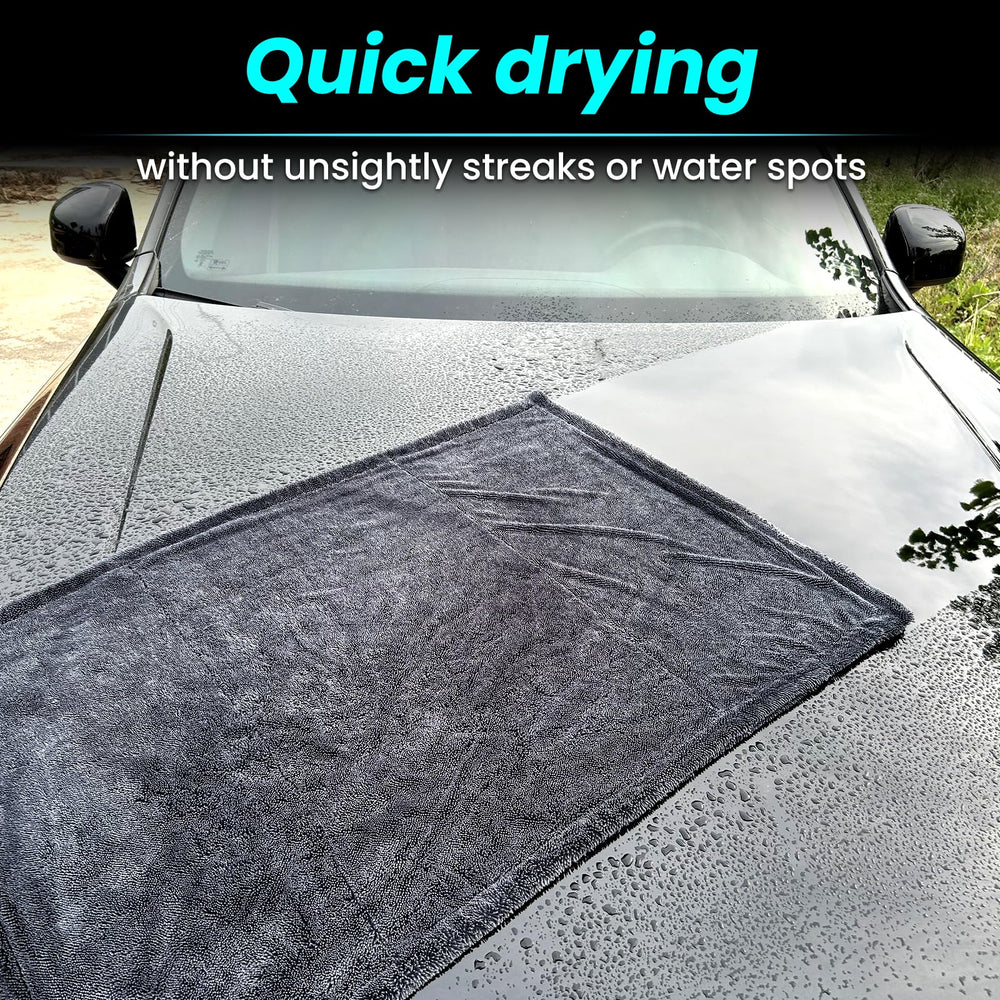 Mysticline towel drying car hood, safe scratch-free finish preservation