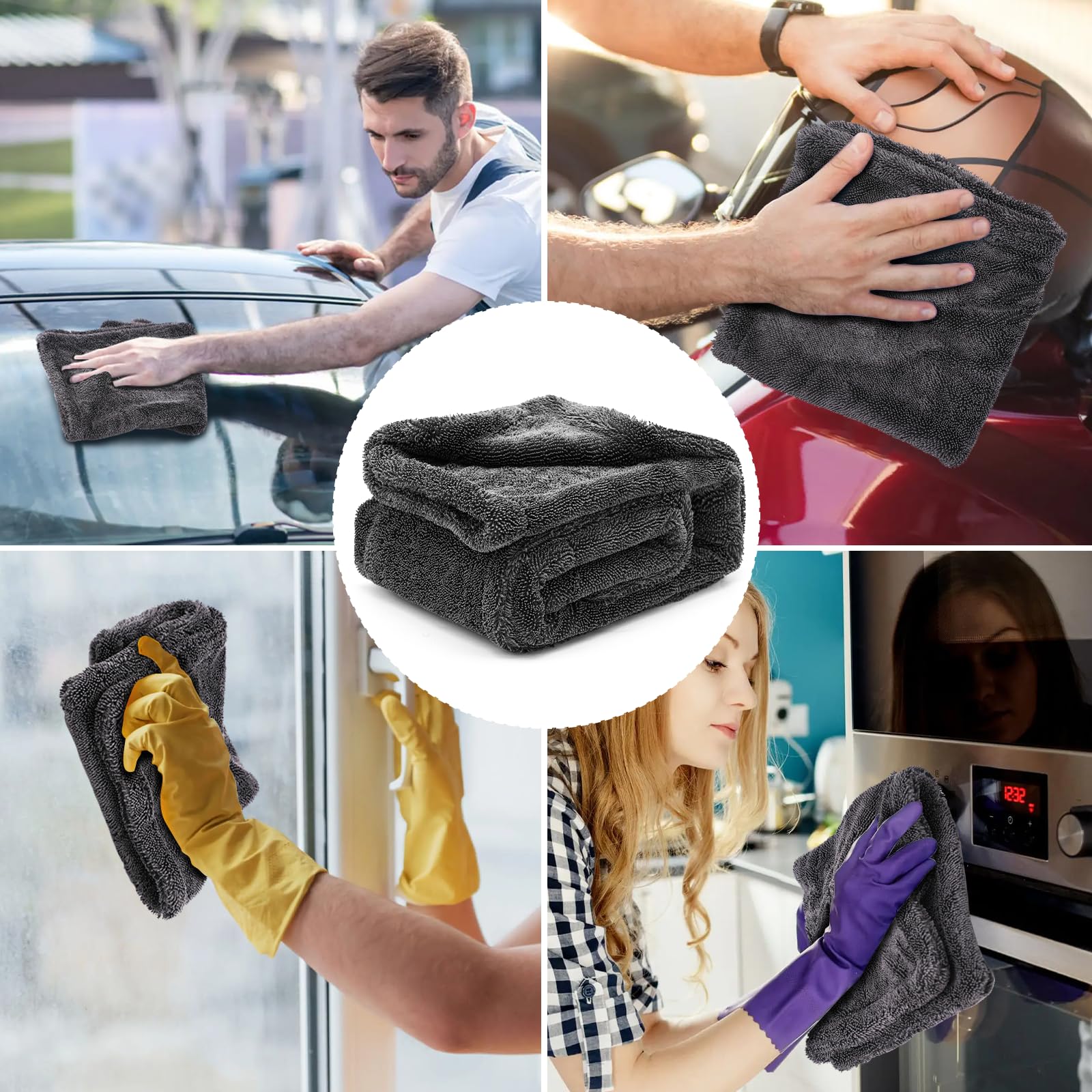 Mysticline towels in driveway car-care scene, convenient detail-ready kit