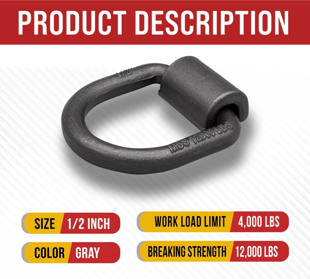 Mytee Products D ring next to ruler showing 1/2 inch opening for accurate size verification