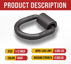 Mytee Products D ring next to ruler showing 1/2 inch opening for accurate size verification