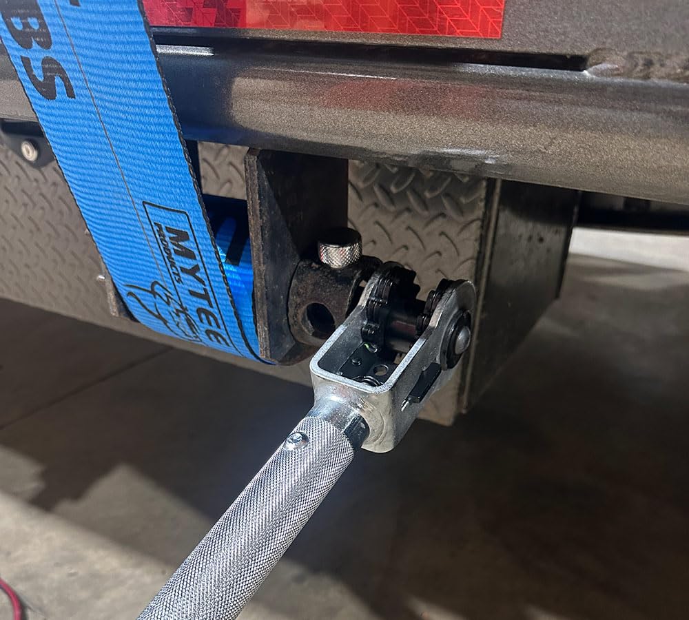 Mytee Products winch bar in truck lifestyle scene showing faster load securement benefit