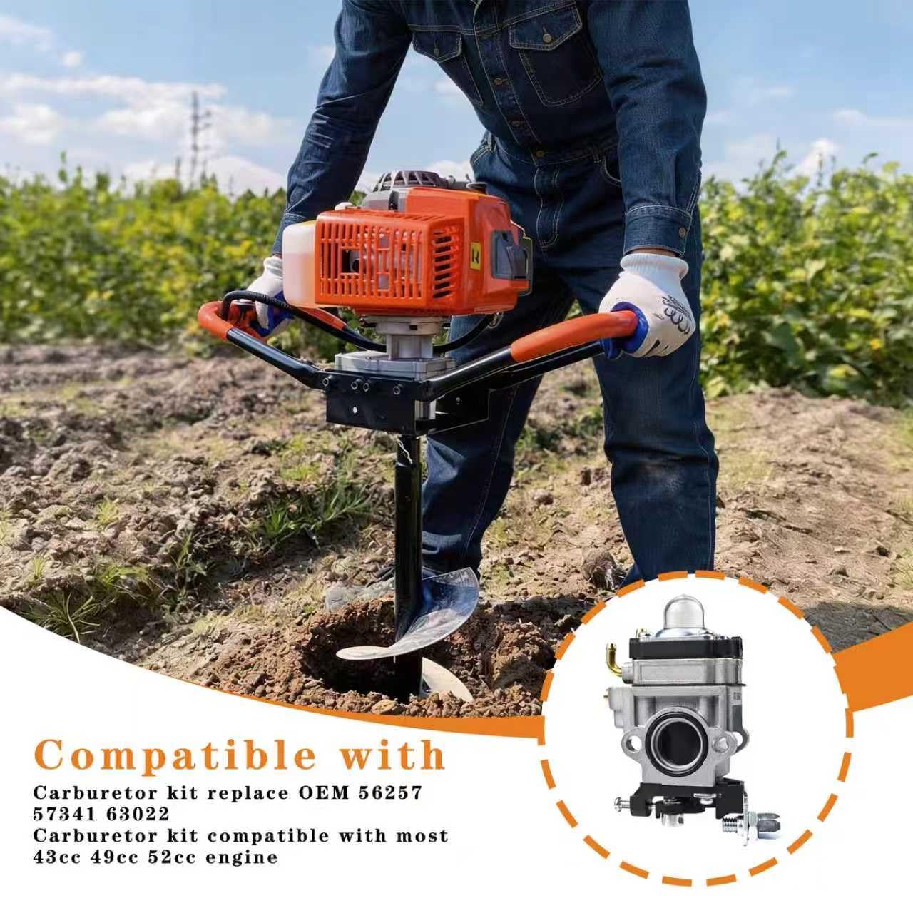 Myzpahn carburetor mounted on earth auger for reliable starts