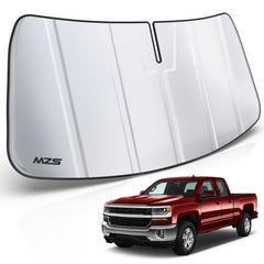 MZS front view of windshield shade showing custom fit and quick install benefit