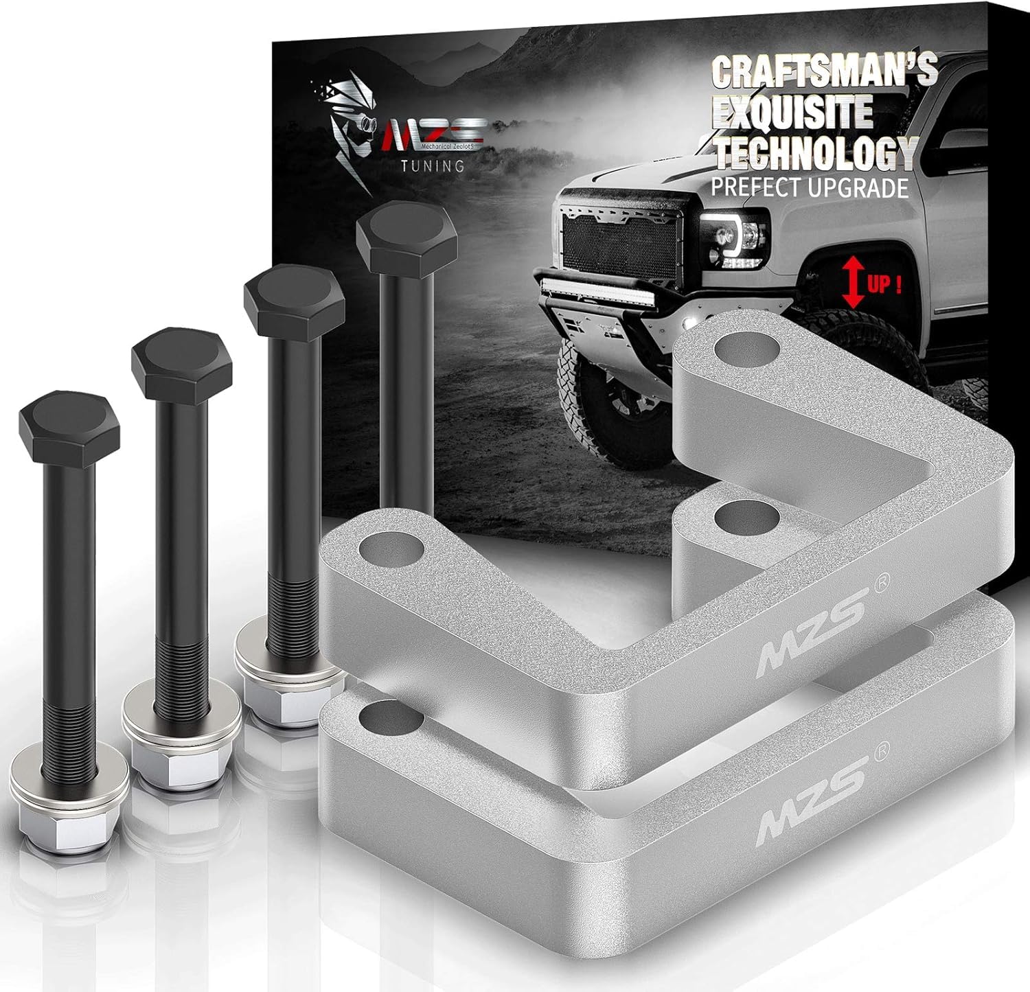 MZS packaging showing front spacer kit and easy installation benefit