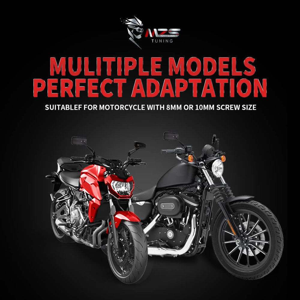 MZS lifestyle cruiser shot showing mirror enhancing bike’s aggressive style