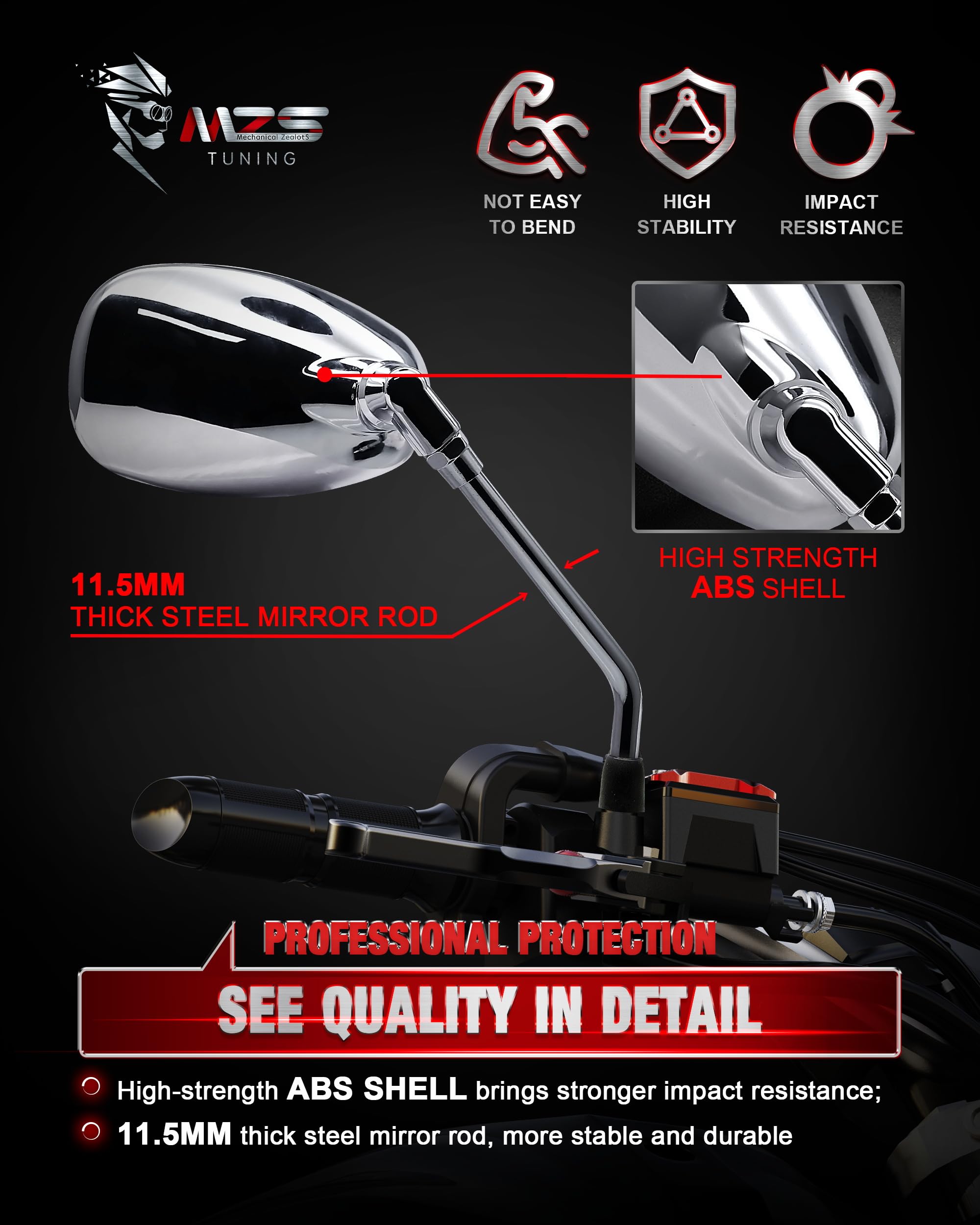 MZS convex mirror glass detail enlarging rear field of view for safer awareness