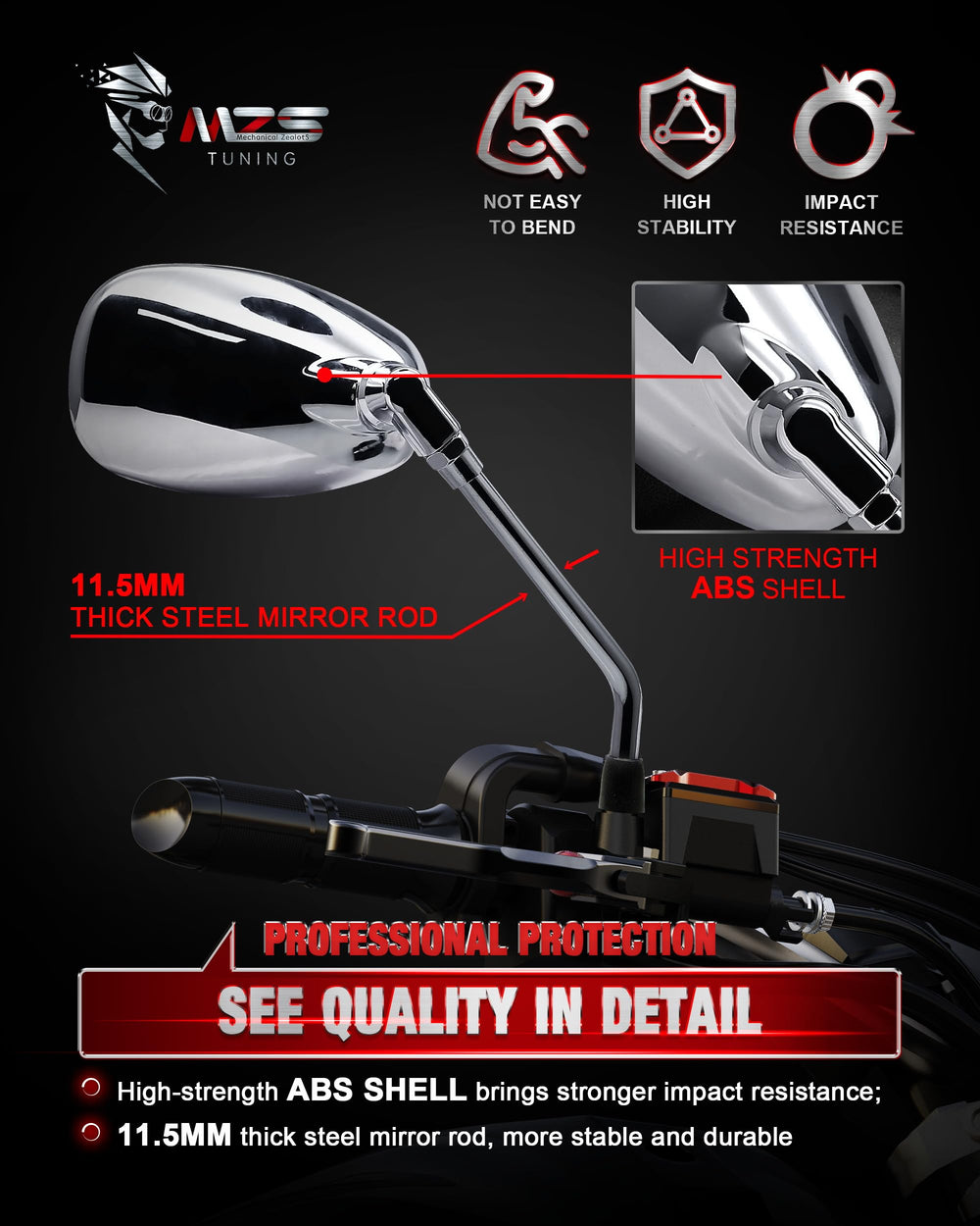 MZS convex mirror glass detail enlarging rear field of view for safer awareness