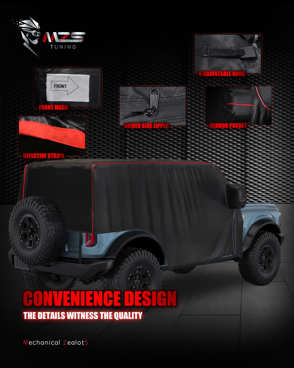 MZS reflective stripes on cover improving night visibility