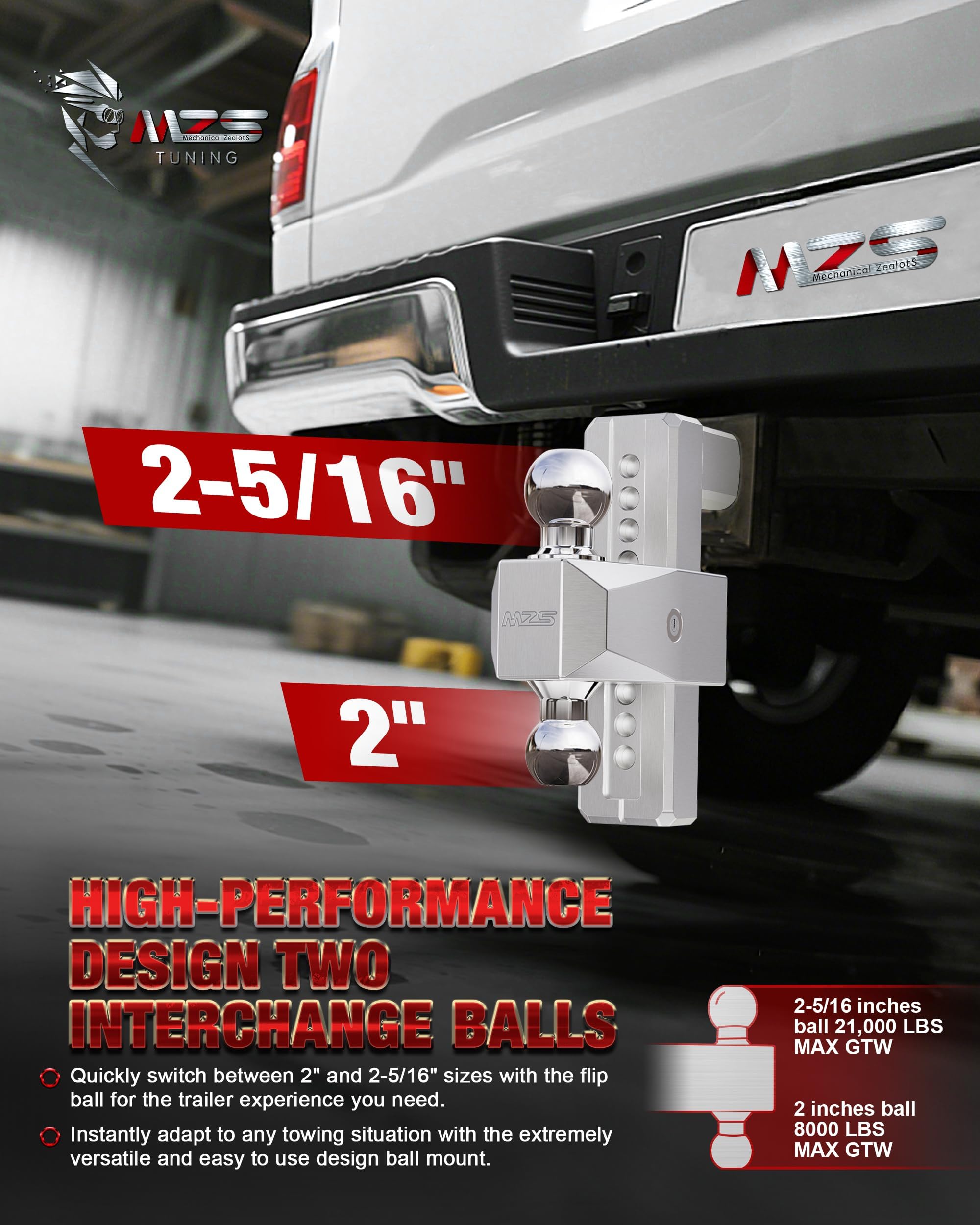 MZS scale comparison next to truck tailgate showing compact heavy-duty footprint
