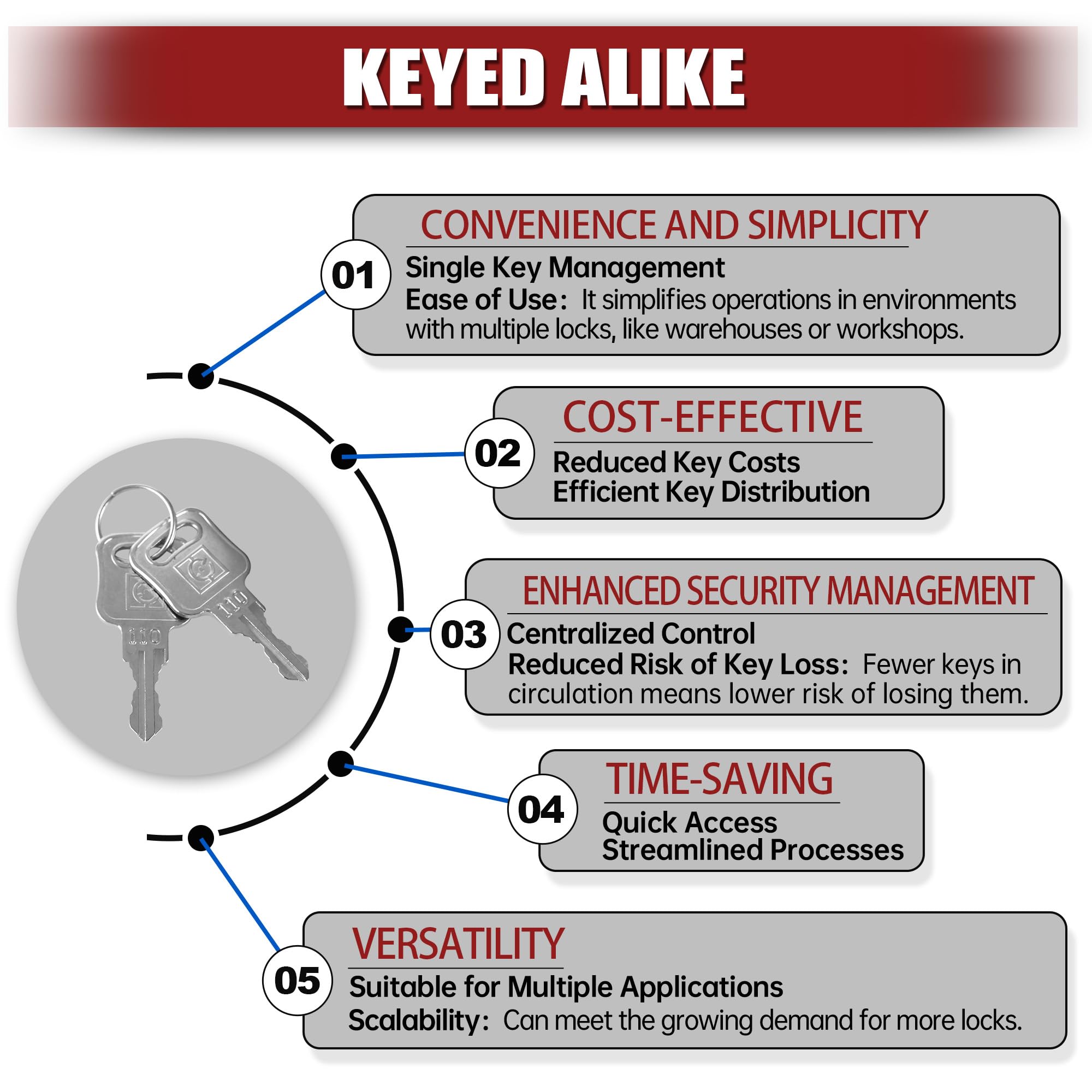 NAKANEKO two keys spread for one lock showing spare-key redundancy advantage