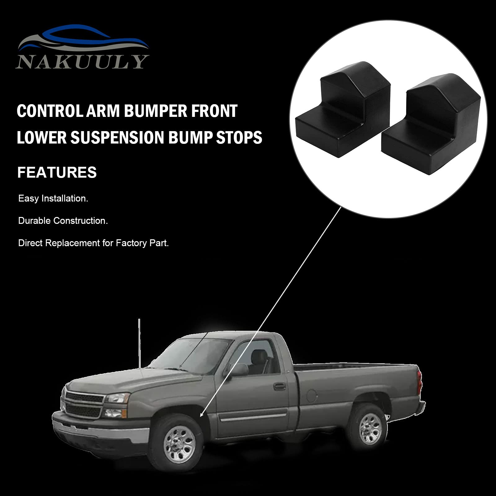 Nakuuly bumper stop mounted on control arm demonstrating direct-fit installation benefit