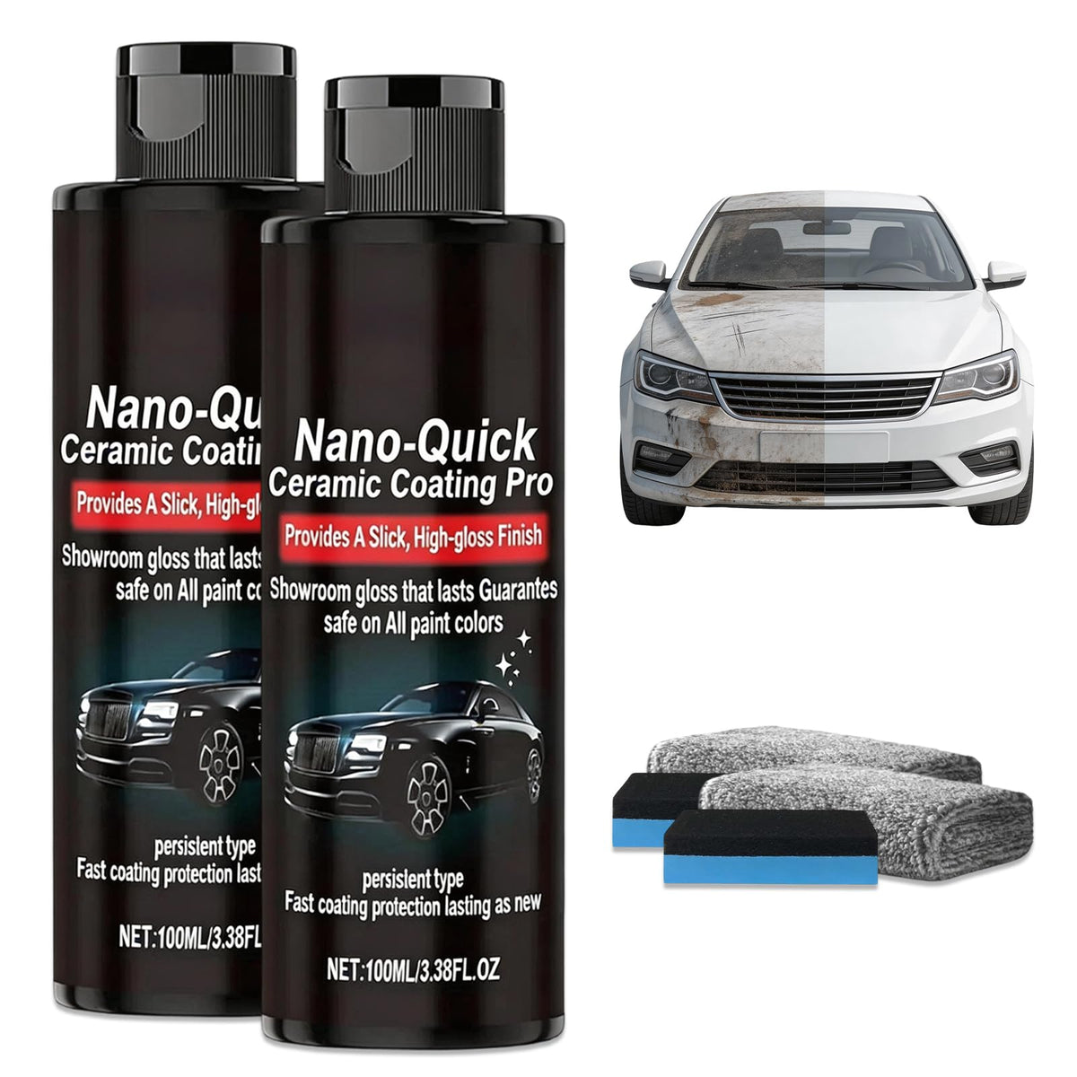 Generic Nano-Quick Ceramic Coating Pro front packaging showing product and benefit