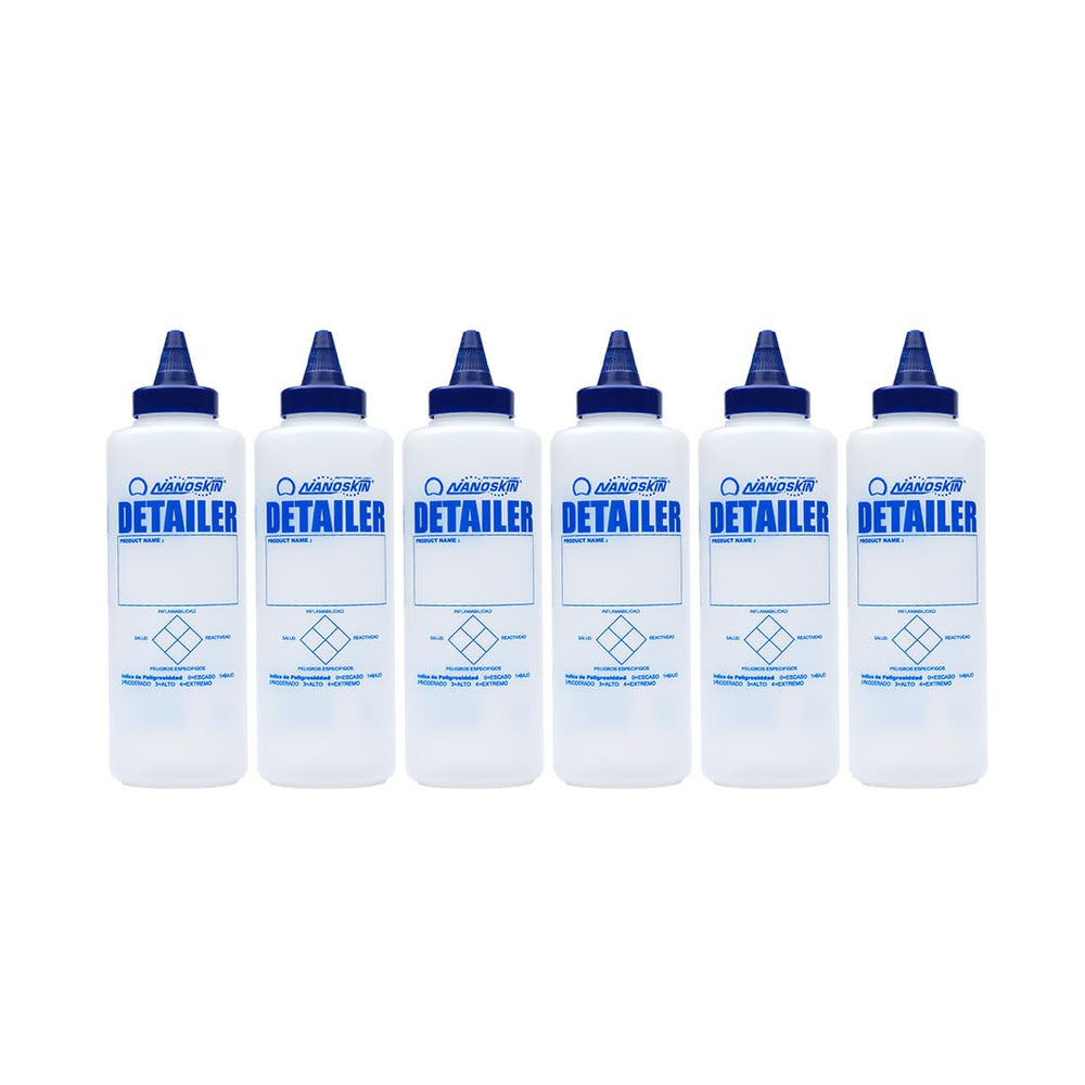 Nanoskin bottle front view showing clear body and precise dispensing benefit