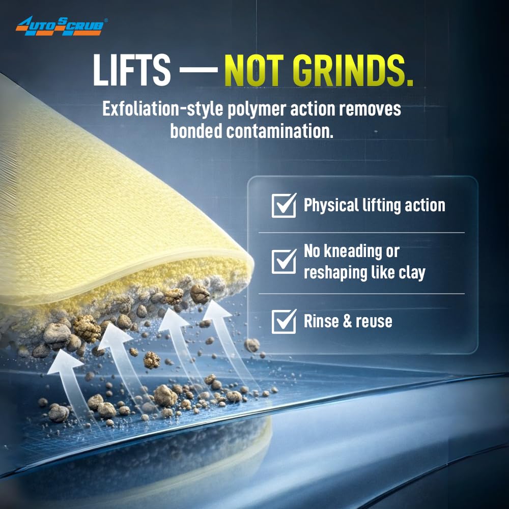 Nanoskin AUTOSCRUB mitt used on car panel removing bonded contamination for smoother finish