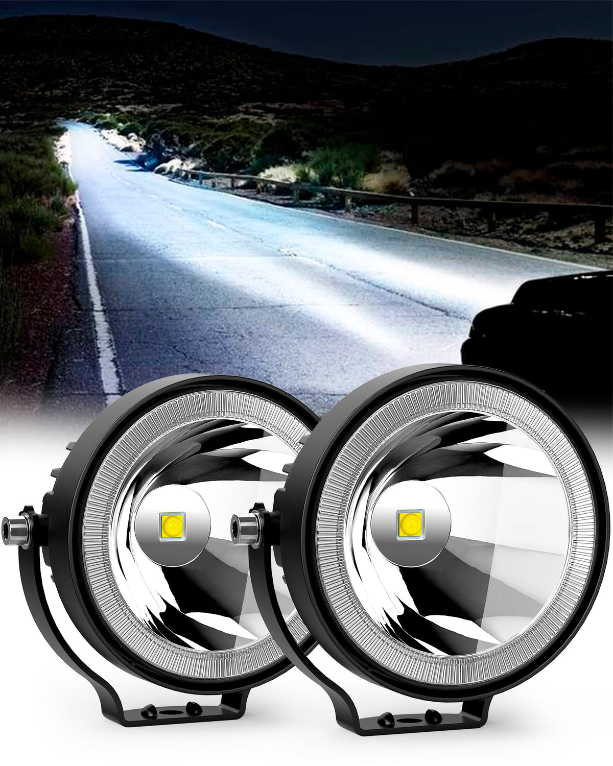 NAOEVO front-facing pod light showing bright white beam for improved visibility