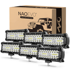 NAOEVO front view of 7-inch LED light bar showing bright beam benefit