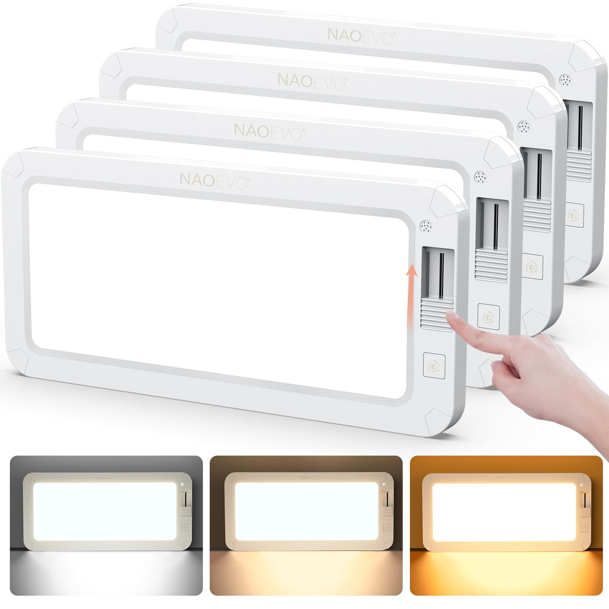 NAOEVO front view of four lights showing clean design and bright output