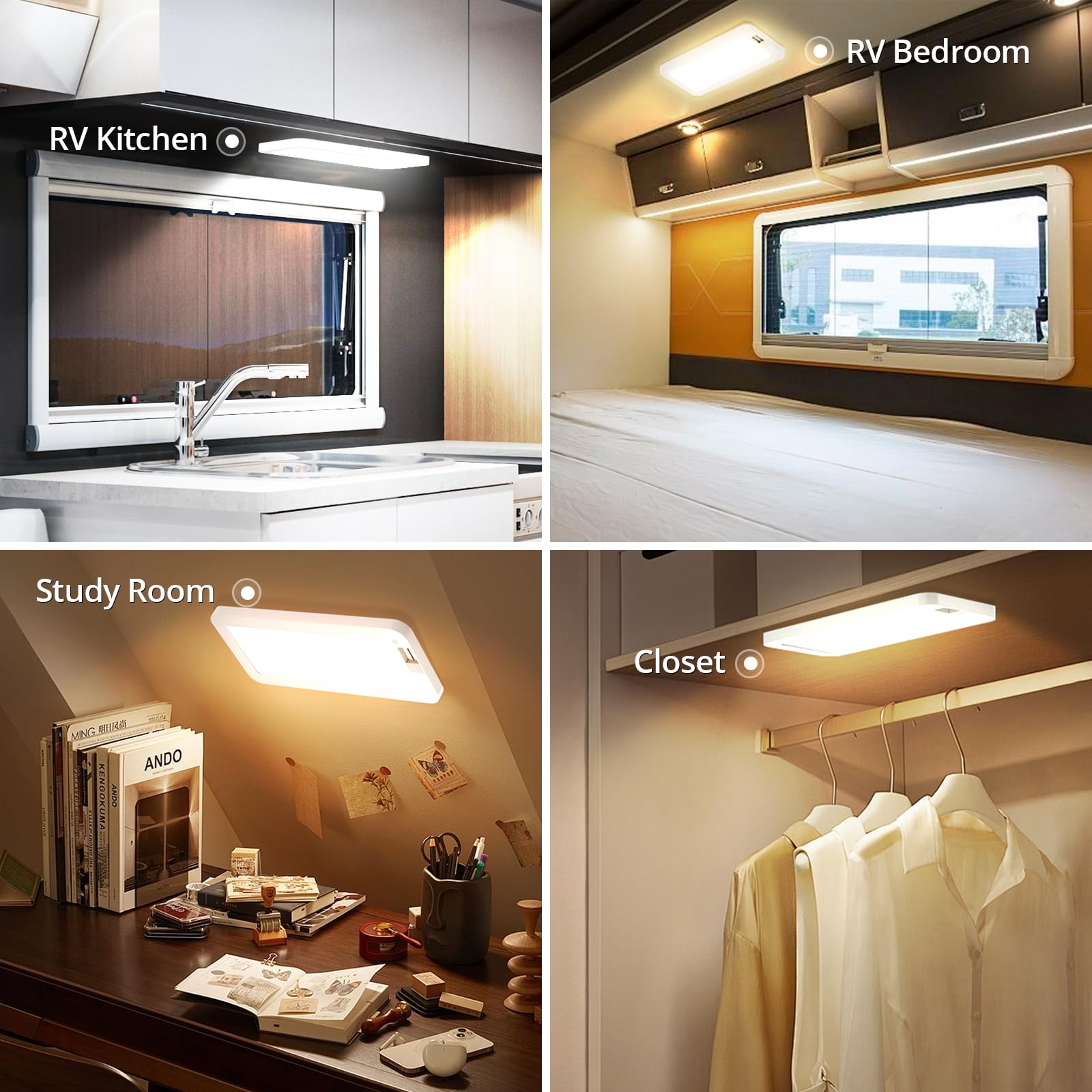 NAOEVO mounted in RV ceiling providing even, glare-free illumination
