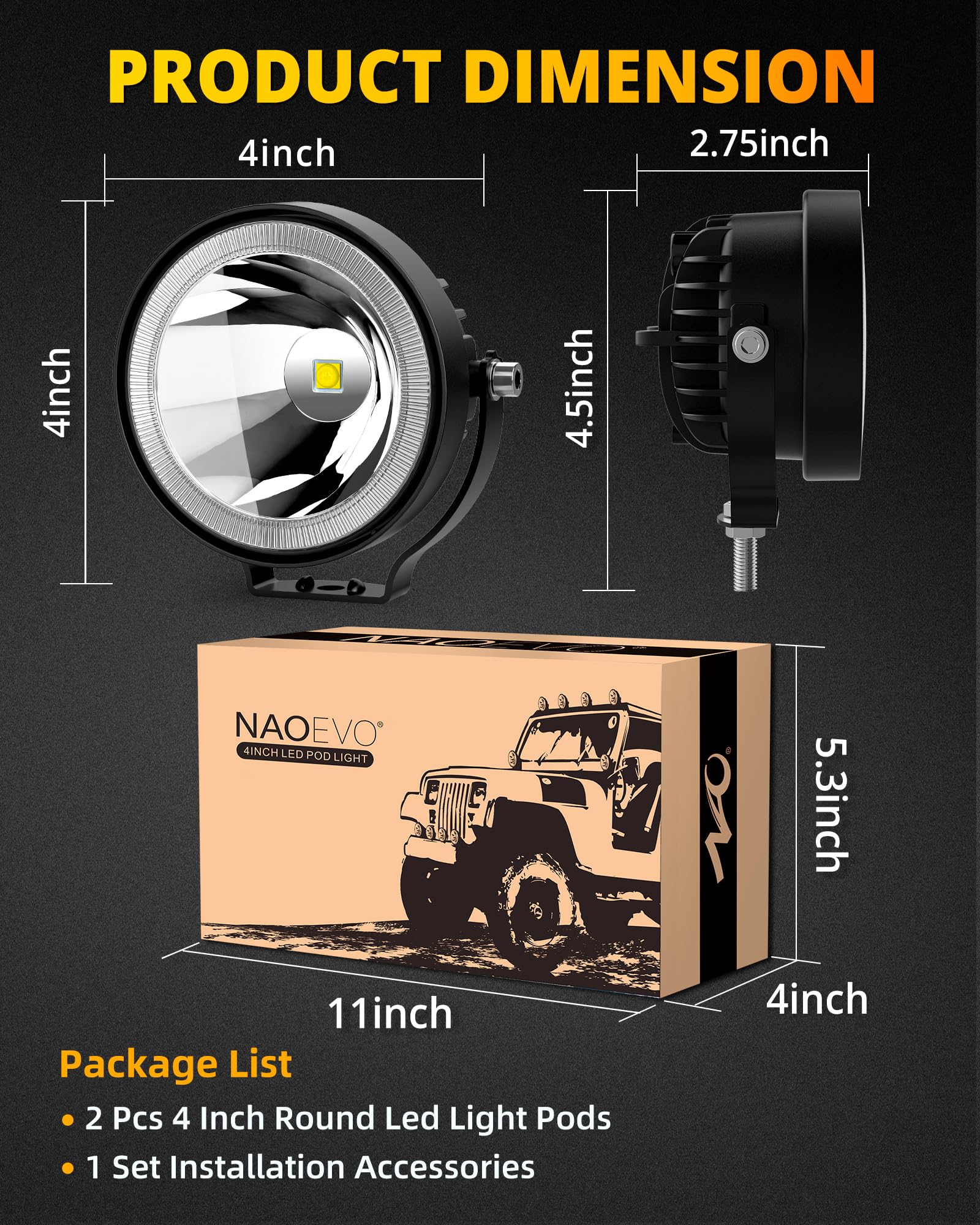 NAOEVO pods on truck at night showing enhanced road illumination