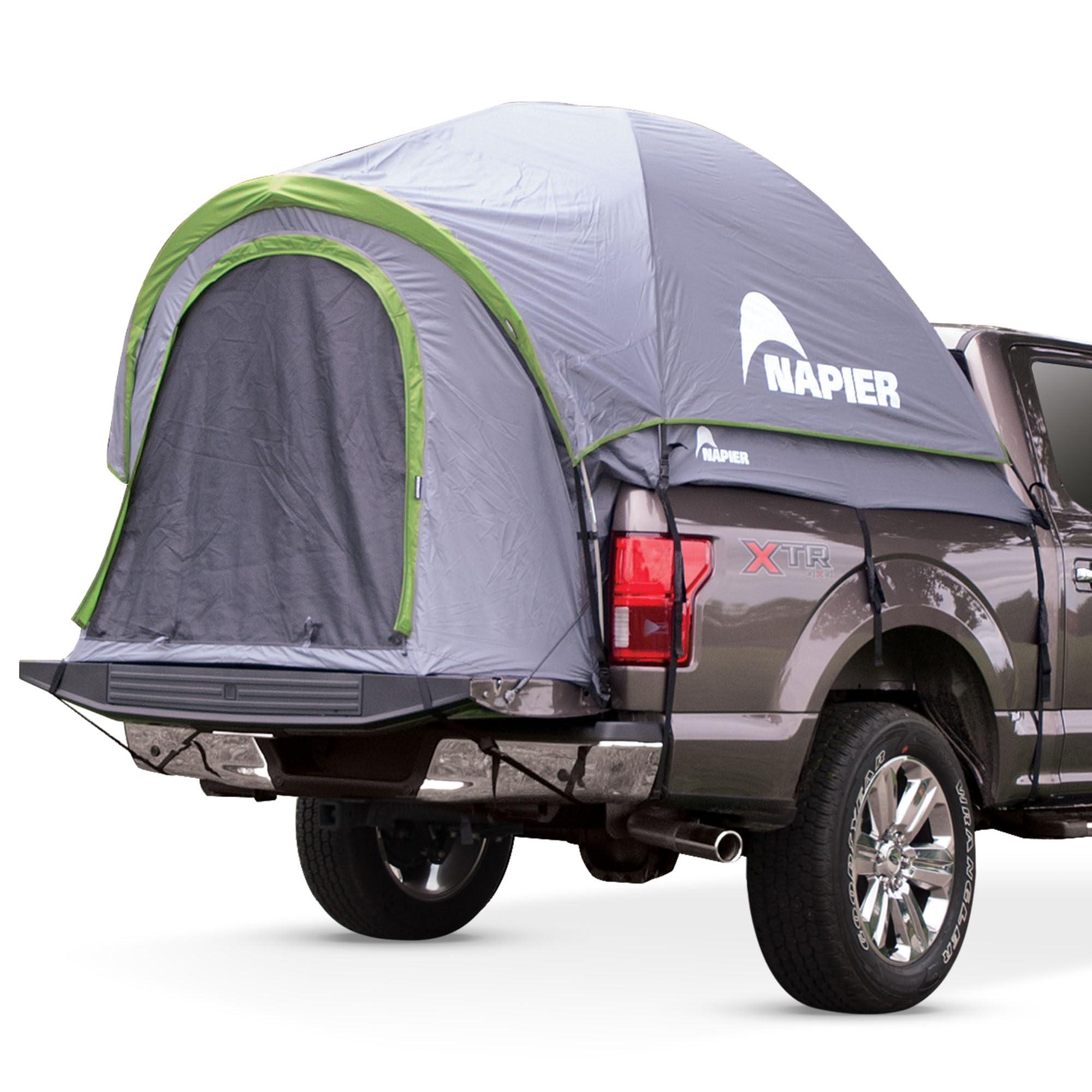 Napier Backroadz front view showing full rainfly and secure fit benefits shelter