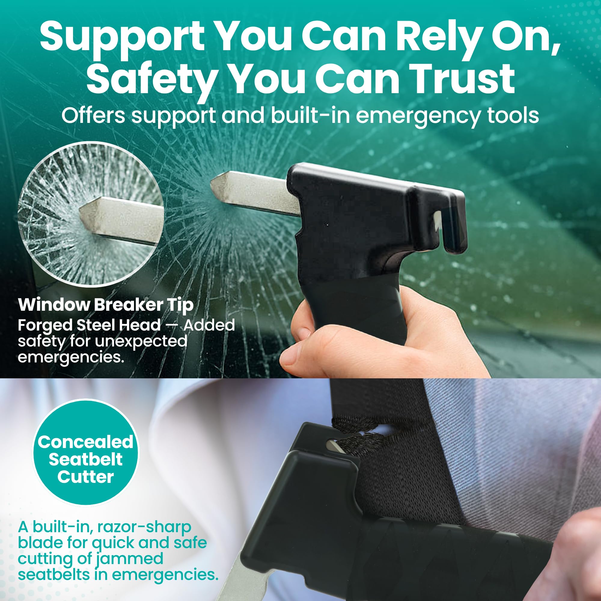 Nautilus Health seatbelt cutter detail showing quick-release safety benefit