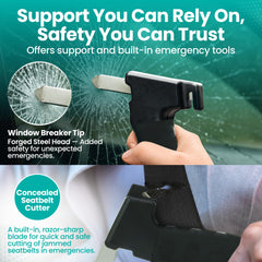 Nautilus Health seatbelt cutter detail showing quick-release safety benefit