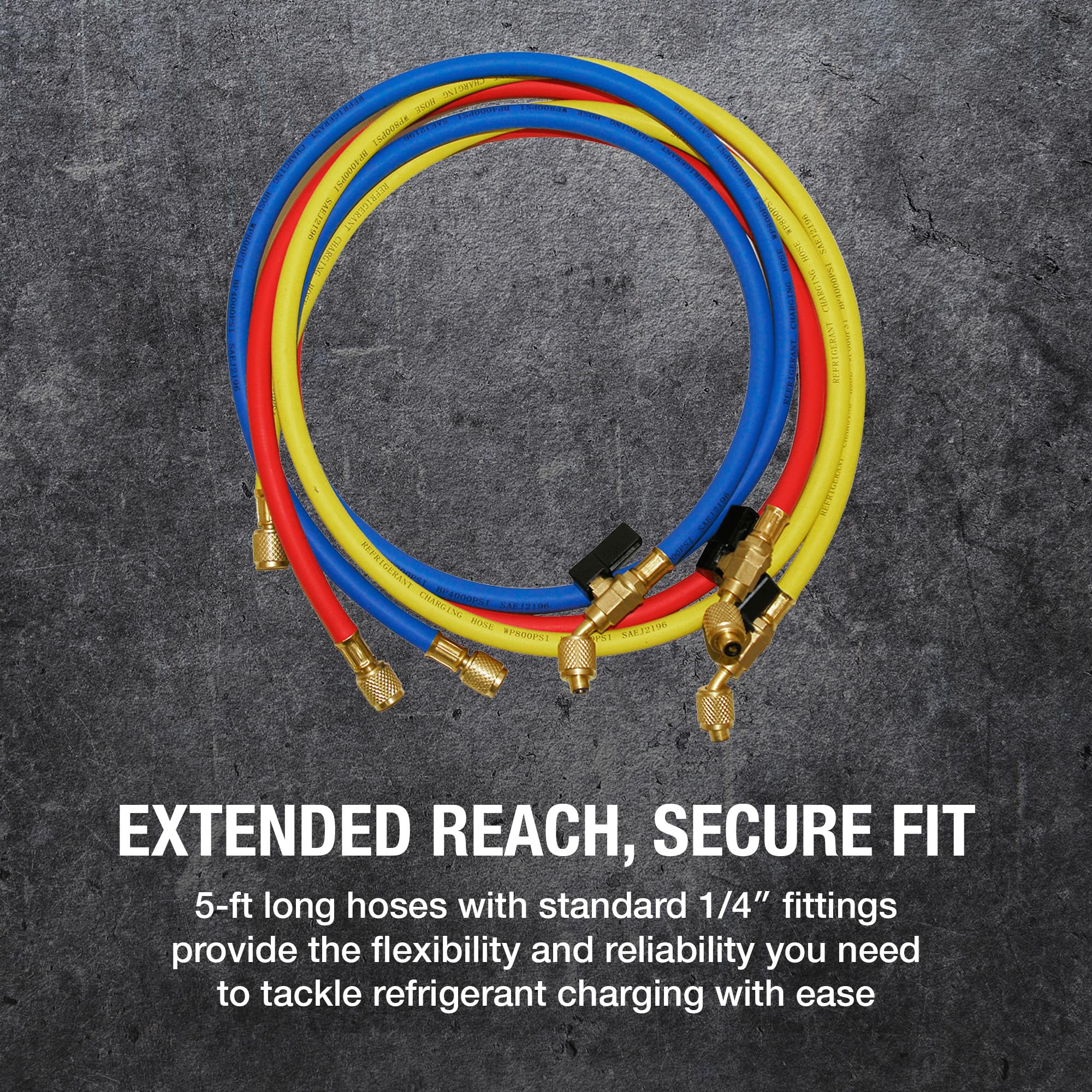 NAVAC hoses connected to manifold demonstrating efficient refrigerant charging
