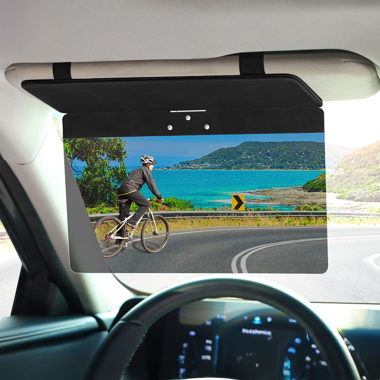 NAZZO front view mounted on visor showing full coverage and clearer road view