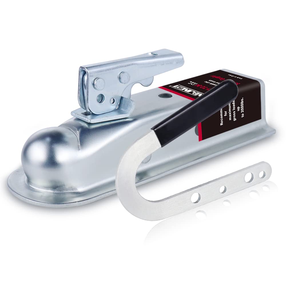 NBJINGYI coupler front view showing 2" ball opening and durable shape for secure towing