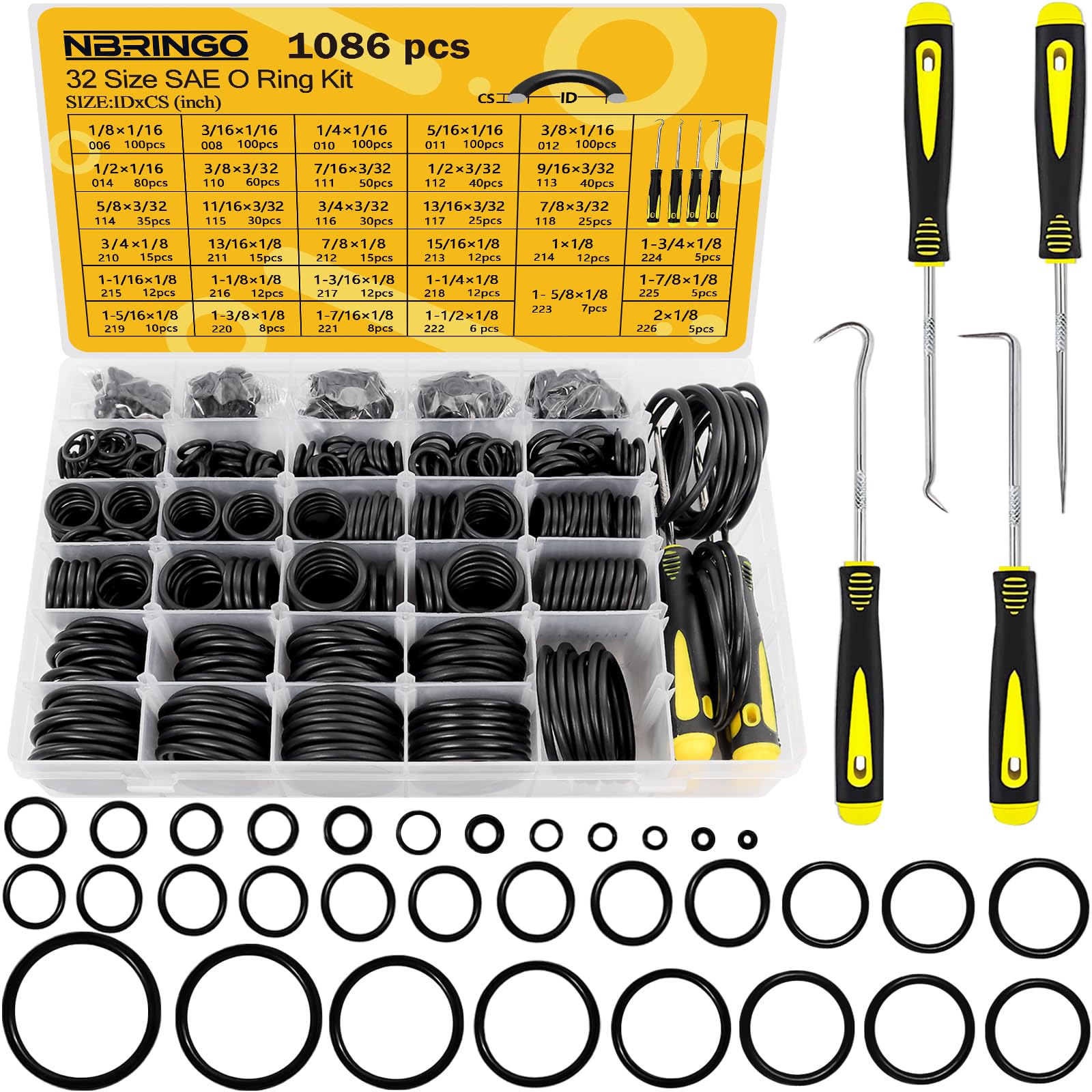 NBRINGO front view of open kit case showing organized O-rings for fast selection