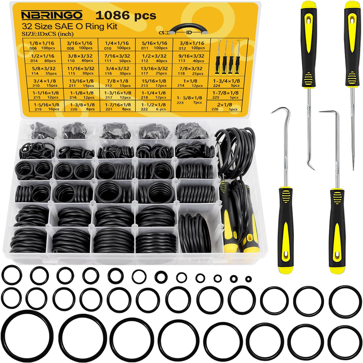 NBRINGO front view of open kit case showing organized O-rings for fast selection