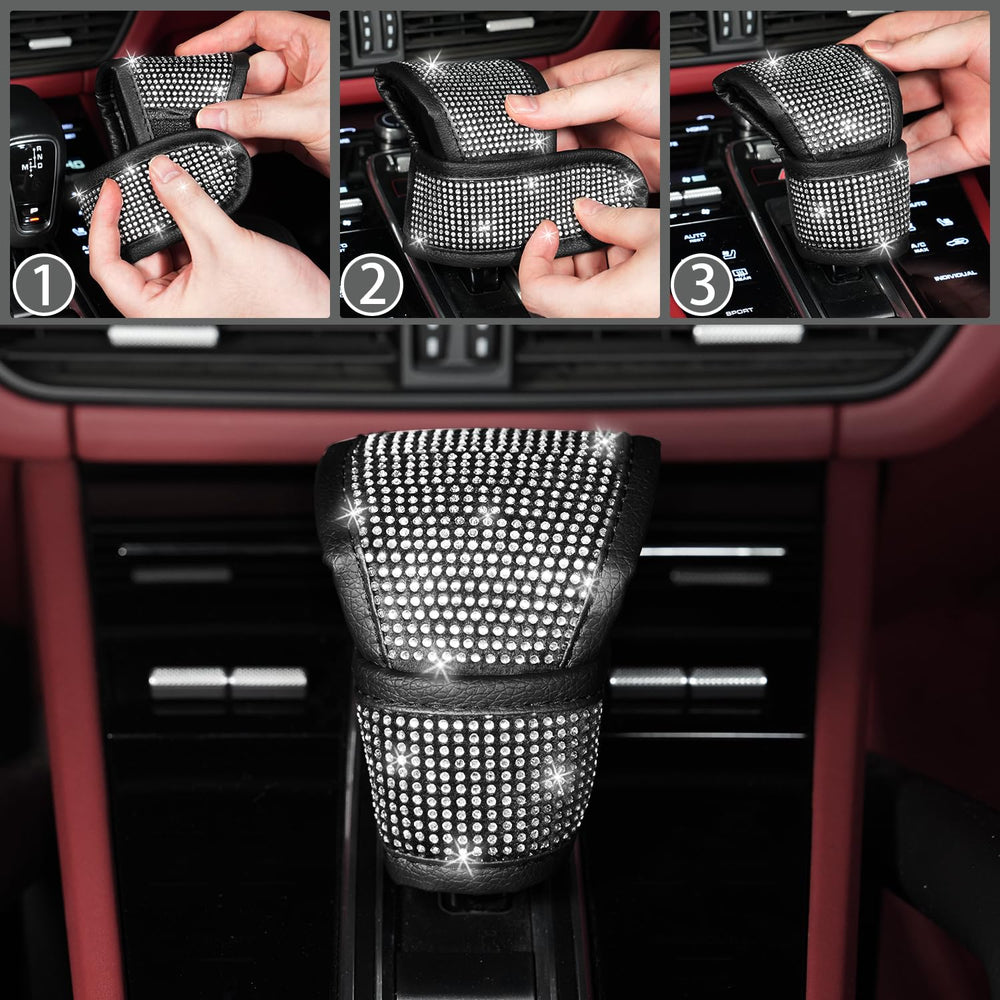 NBTEPEM car coasters and start button rings arranged to show matching silver-rhinestone accents