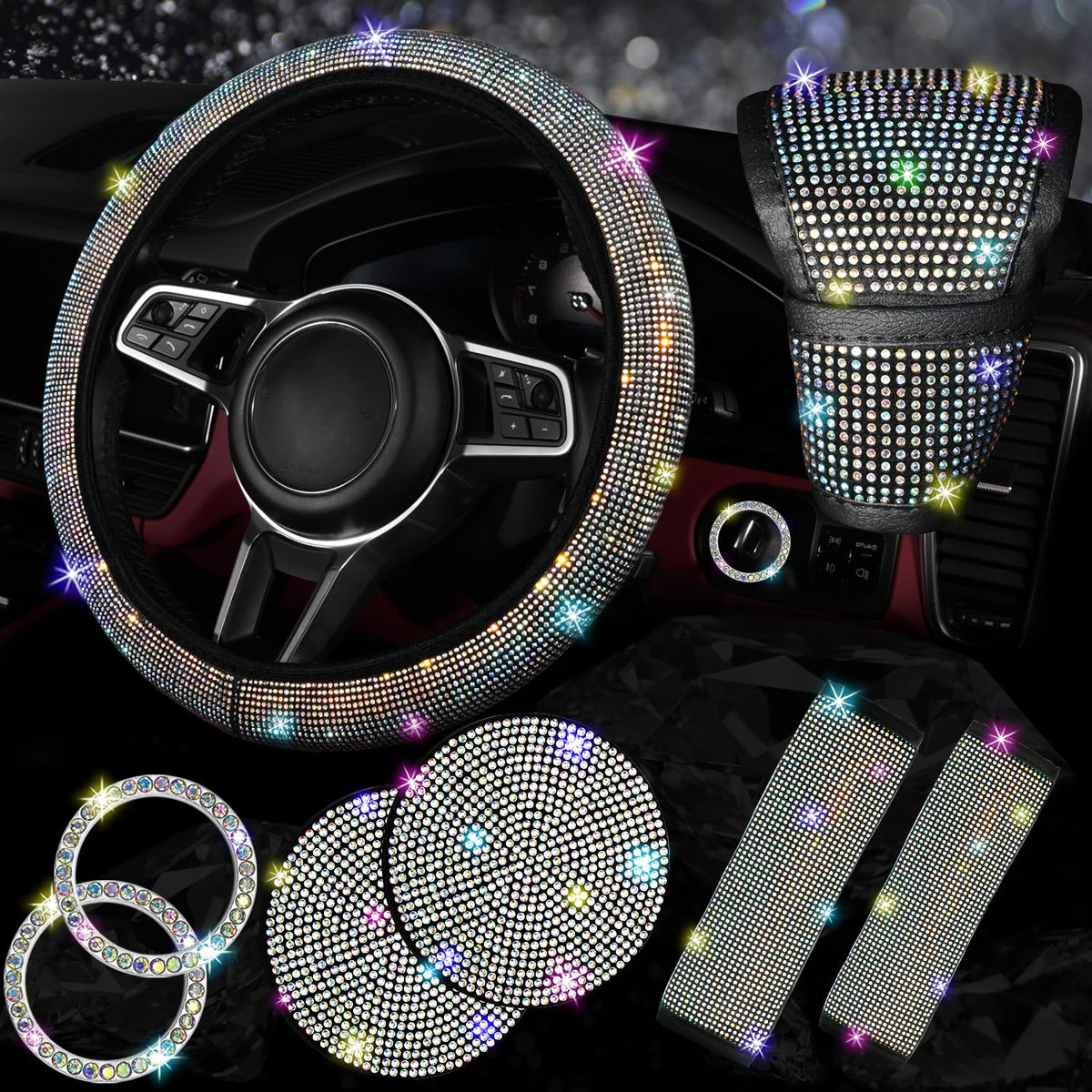 NBTEPEM steering wheel cover front view adds glam and grip