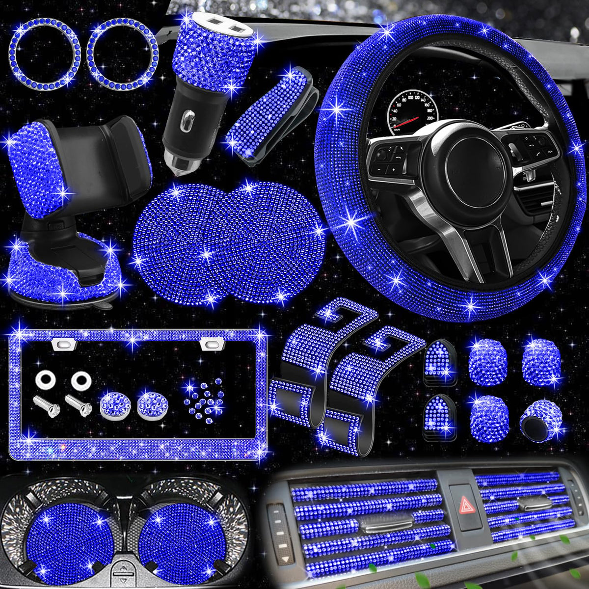 NBTEPEM front packaging showing all blue bling pieces and easy setup benefit