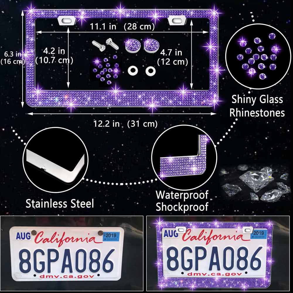 NBTEPEM bling license plate frame attached to car, boosts curbside style instantly