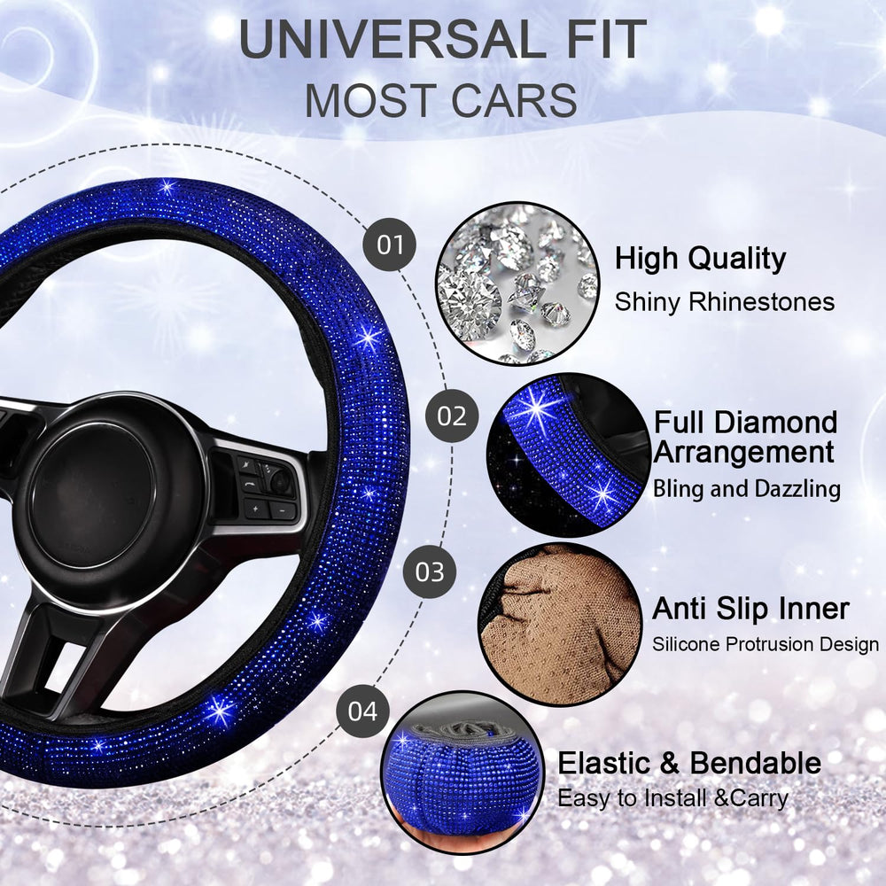 NBTEPEM close-up of steering wheel cover displaying rhinestones for enhanced grip